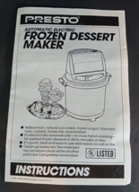 Presto Ice Cream Maker Frozen Yogurt Instructions Guide Owners Recipes B... - $12.61