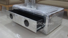 NauticalMart Vintage Aviator Coffee Table Aluminium Wooden Home Office D... - $1,259.00