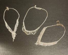 3 Princess Silver Tone and Gold Tone with Rhinestones Vintage Chokers - $15.00