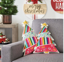 2 pcs Christmas Tree Shaped Throw Pillows Colorful 17&quot; Tall Plush NWT Gift set - £10.92 GBP