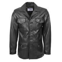 DR136 Men&#39;s Classic Safari Leather Jacket Black - £149.50 GBP