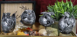 Set of 4 Silver Whimsical Wyrmling Baby Dragon Egg Hatchlings Mini Figur... - £15.72 GBP