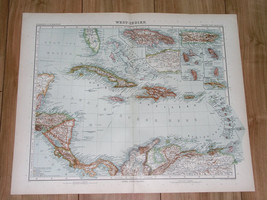 1911 ANTIQUE MAP OF WEST INDIES CARIBBEAN FLORIDA BAHAMAS PUERTO RICO CO... - $30.70