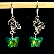 AUK Silver 925 Flower &amp; Crystal Butterfly Dangles - £46.74 GBP