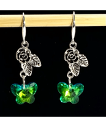 AUK Silver 925 Flower &amp; Crystal Butterfly Dangles - £46.74 GBP