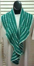 Hand Crochet Jade Green/Light Aqua Acrylic Ruffled Scarf 8&quot; x 44&quot; #RR11...NEW - £9.72 GBP