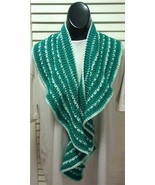 Hand Crochet Jade Green/Light Aqua Acrylic Ruffled Scarf 8&quot; x 44&quot; #RR11.... - £9.56 GBP
