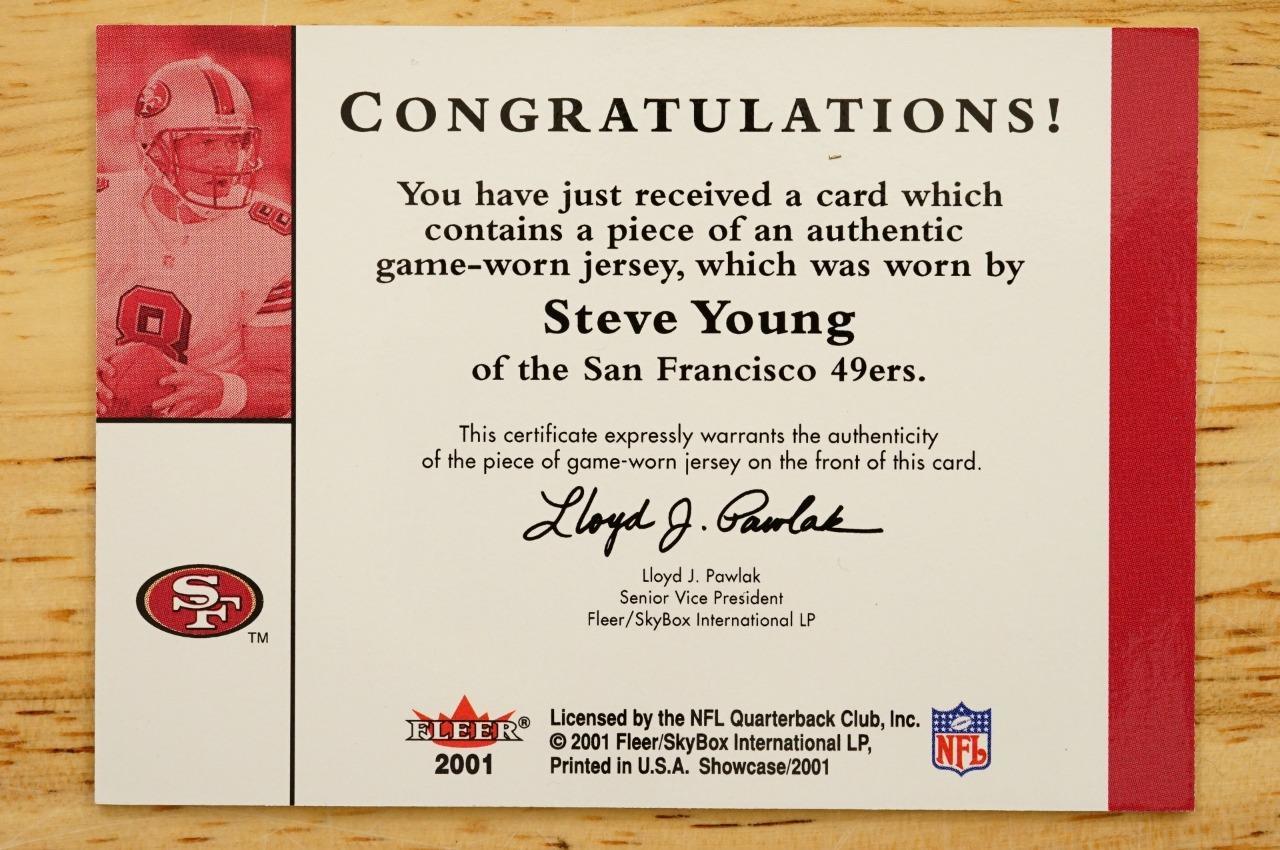 2001 Fleer Showcase Steve Young Showcase Stitches Jersey San Francisco 49ers Item image 2