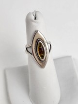 Western Rope style Sterling Silver 925 Tiger Eye? Ring Size 5 Pointed Elongated - £28.17 GBP