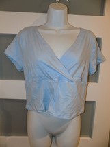 SO Frost Wind Blue Short Sleeve Faux Wrap Front Crop Top Size XXL Women&#39;s NEW - £15.75 GBP