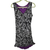 Gaiam Tank Dress Black Floral Reverses to Sollid Purple V-Neck Sz. M - $461.34 MXN