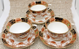 VTG 6-Pc Royal Albert Crown China Tea Cup &amp; Saucer Pattern 4465 w/black ... - $30.35