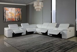 White Italian Leather Power Reclining U Shaped Eight Piece Corner Sectional With - $157,256.46 MXN