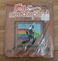 Vtg 80s Jiffy Needlepoint Kit Jogging Rainbow Sunset Designs 5&quot; Wool Yar... - £47.82 GBP