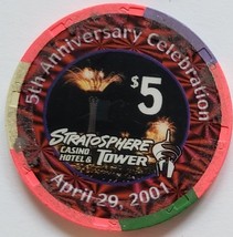 Stratosphere Las Vegas, Nevada 5th anniversary 2001 Ltd Edition $5 Casino Chip  - $14.95