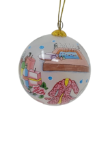 Dillards Trimmings Christmas Glass Ball Ornament Spa Day Reverse Painted Pink - £8.67 GBP