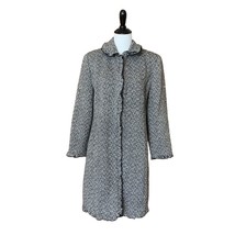 Larry Levine Womens Tweed PM Herringbone Coat Ruffle Wool Gray Academia ... - £28.67 GBP