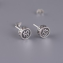 Real 925 Silver OM Mantra Stud Earrings For Women and Men Retro Antique Style Si - £18.84 GBP