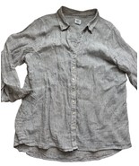 SIGRID OLSEN Womens 1X Button Shirt 100% Linen Black White Stripe Long S... - $27.42 CAD