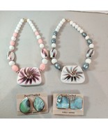 (2) Colorful chunky statement necklaces painted plastic beads &amp; (2) Earr... - €17,04 EUR