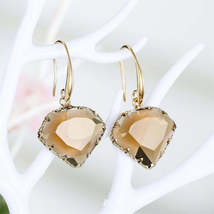 Coffee Crystal & 18K Gold-Plated Diamond-Shape Drop Earrings - $13.99