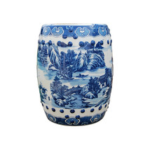 Chinese Blue and White Blue Willow Garden Stool 18&quot; - £245.26 GBP