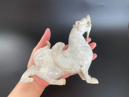 Antique Vintage Chinese Carved Pale Jade Soaring Qilin Dragon Statue #2 - £147.69 GBP