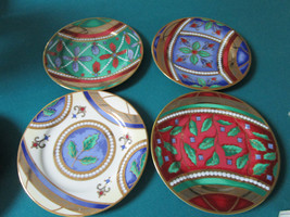  Gold Buffet Ornaments Pattern By Royal Gallery 4 Christmas Plates 8 1/2&quot; * - £98.90 GBP