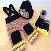Baby Photography Prop Handmade Knit Crochet Firefighter Baby Clothes Fireman Cap - £15.75 GBP