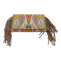 Grace Edition Beige Ethnic Fringes Turquoise Stone Clutch Bag Handbag - $48.51