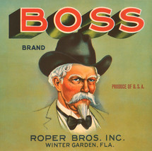 Boss Brand, Roper Bros. Inc Vintage Crate Label Art Print Winter Garden ... - £19.77 GBP