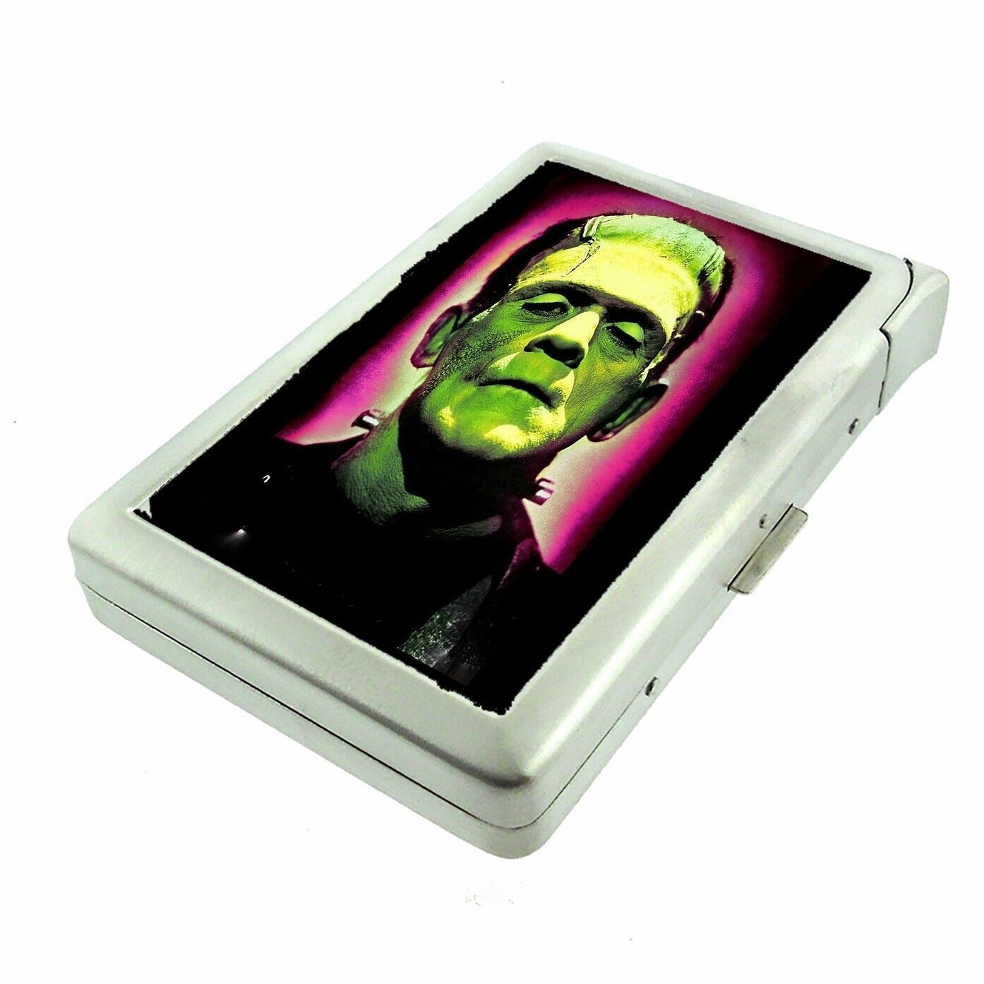 Classic Horror Monster Pink Cigarette Case w/Built in Lighter Metal Wallet