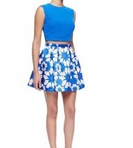 Alice Olivia Connor Lamp Shade Skirt 4 Blue Floral Tie Dye Satin Zip Poc... - $55.71
