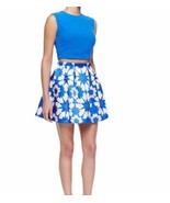 Alice Olivia Connor Lamp Shade Skirt 4 Blue Floral Tie Dye Satin Zip Poc... - £43.51 GBP