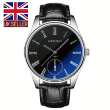 mens watch quartz watch blue business fashion silver colour bezel leathe... - £7.99 GBP
