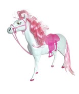 White Blow Mold Horse With Pink Hair Hooves Saddle Bridle 11in Tall - $19.95