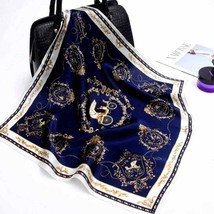 Scarf Headwraps for Women Silk Scarf Navy Satin Print 35 x 35 - $29.40