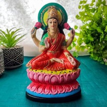 Lakshmi Ma Statue India Goddess Laxmi Devi in Lotus Handmade Statue 8.5&quot; - $69.30