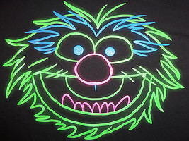 Muppets Animal Drummer Character Neon Outline Black Graphic T-Shirt - S - £15.09 GBP