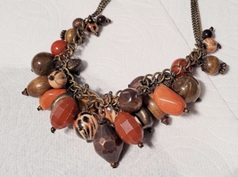 Natures Colors Bead &amp; Antique Brass Chain Necklace 18-20 Inches - £6.35 GBP