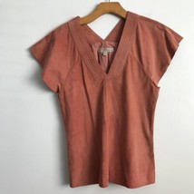 Banana Republic Heritage Collection XS Shirt Leather Suede Pink V Neck C... - $41.68