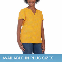 Hilary Radley Womens V-Neck Printed Blouse Size: L, Color: Mustard - £23.59 GBP