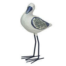 9 In Blue &amp; White Wood Mosaic Seagull Sculpture Home Garden Decor Coastal Statue - £28.80 GBP