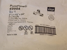 Viega PureFlow 49984 , 2 x 1-1/2 x 3/4 in. Press Reducing Polymer PEX Tee - £29.48 GBP