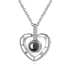 Projection LOVE Sterling Silver &amp; Pink CZ Heart Necklace - £13.28 GBP