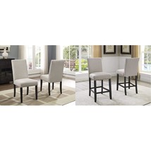 Roundhill Furniture Biony Tan Fabric Dining Chairs with Nailhead Trim, S... - $441.99