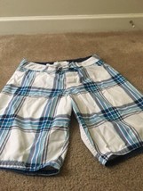 Aeropostale Men&#39;s Casual Blue &amp; White Plaid Shorts Zip &amp; Button Pockets ... - $36.86