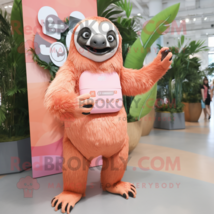 Peach Giant Sloth mascot costume character dressed with a Mini Dress and Wallets - £1,030.26 GBP