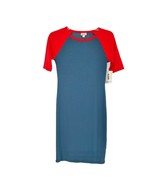 LuLaRoe Retired Julia Dress XXS Blue with Red Raglan SS Form Fitting NWT - $18.81
