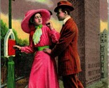 Vtg Postcard 1910s Comic Romance - &quot;Cool Off&quot; - Unused Pink Dress Big Ha... - $7.97